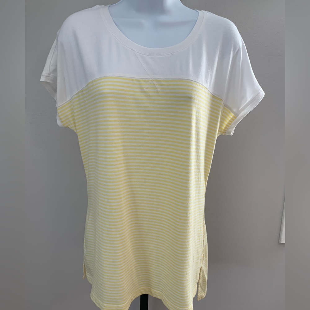 Christopher & Banks White and Yellow Striped Short Sleeve Tee